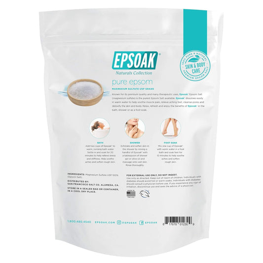 Epsom Salt 5 Lb. Magnesium Sulfate USP. Resealable Epsom Salt Bag Unscented, Made in the USA, Cruelty-Free Certified